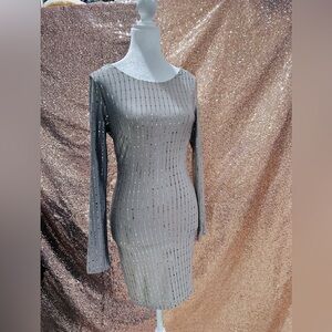 Crystal Sky Sequin Cocktail Silver Dress - Size XS